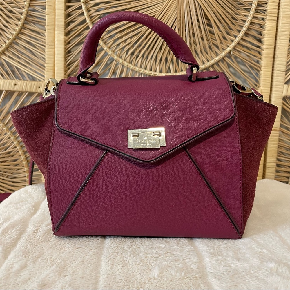 Kate Spade burgundy envelope bag in leather with suede side panels